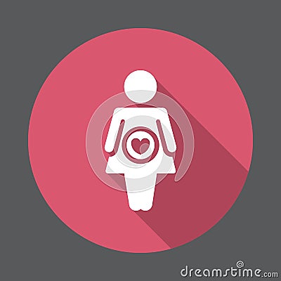 Pregnant woman flat icon. Round colorful button, circular vector sign with long shadow effect. Vector Illustration