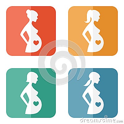 Pregnant woman flat silhouette icon Stock Photo