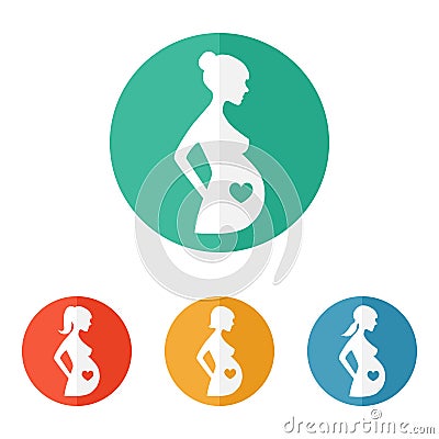 Pregnant woman flat silhouette icon Stock Photo