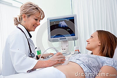 Pregnant woman getting ultrasound