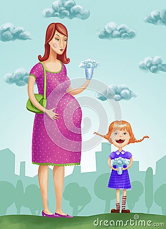 Pregnant woman and a girl Stock Photo