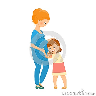 Pregnant woman with her daughter Vector Illustration