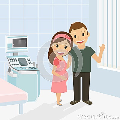 Pregnant woman with husband Vector Illustration