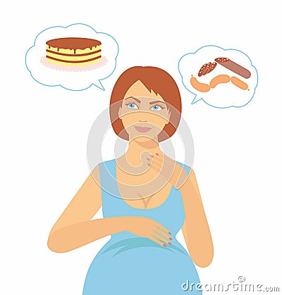 Pregnant woman with an increased appetite. Vector Illustration