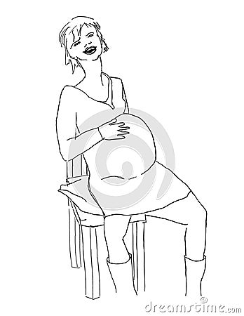 A Pregnant Woman Laughing Happily Stock Photo