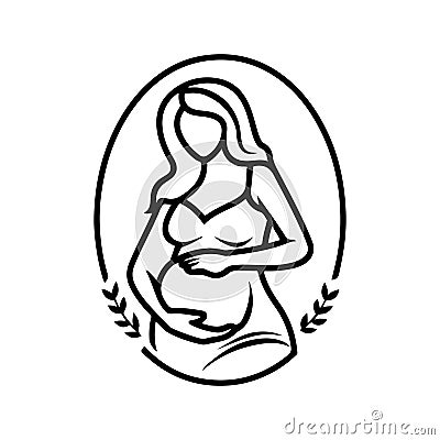 Pregnant Woman Logo Black Outline Vector, Maternity Logo Icon Vector Illustration