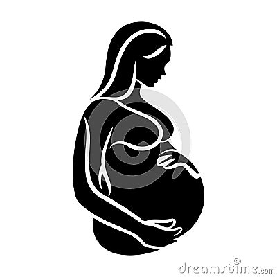 Pregnant Woman Logo Black Outline Vector, Maternity Logo Icon Vector Illustration