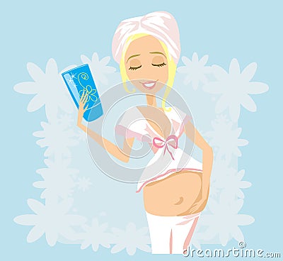 Pregnant woman lubricates the stomach remedy against stretch Cartoon Illustration