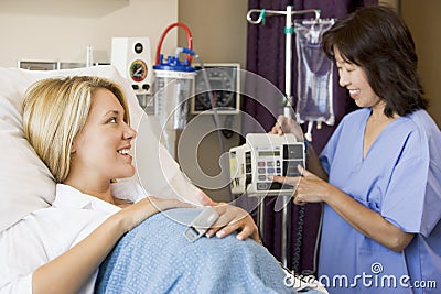 Pregnant Woman Lying In Hospital Bed Stock Photo