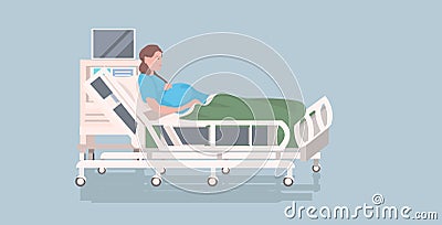 pregnant woman lying in hospital bed before childbirth maternity pregnancy concept full length Vector Illustration