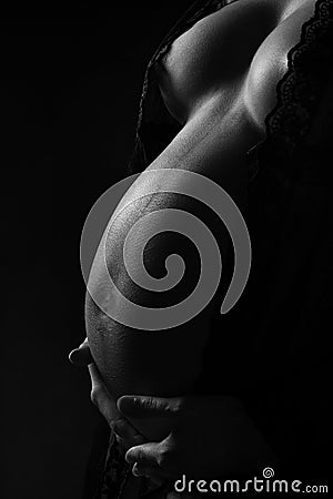 Pregnant Woman Silhouette Over Black Background. Side View. Art Stock Photography - Image: 30527712