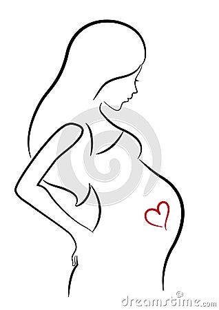 Pregnant woman stylized line drawing, mother care. Vector. Vector Illustration