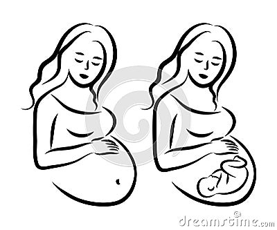 Pregnant woman. Stylized outline symbol. Maternity, pregnancy Vector Illustration