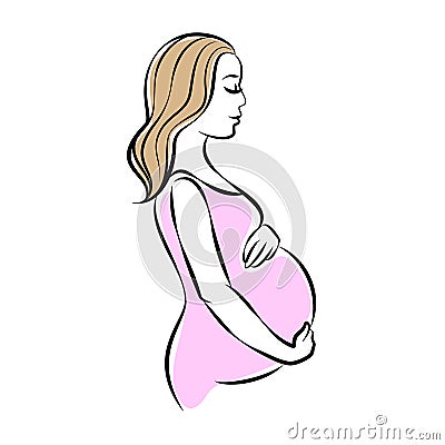 Pregnant woman stylized silhouette, mother care icon. Vector Vector Illustration