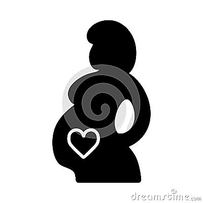 Pregnant woman vector icon. Black and white pregnancy illustration. Solid linear icon. Vector Illustration