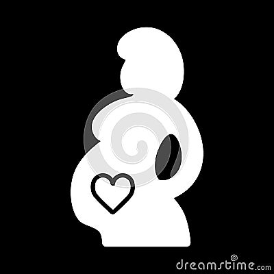 Pregnant woman vector icon. Black and white pregnancy illustration. Solid linear icon. Vector Illustration