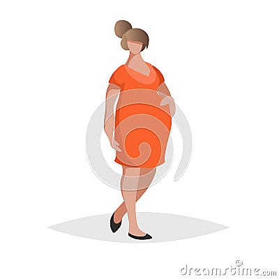 Pregnant woman wearing red or orange dress. Flat trendy design style. Maternity icon. Social network image. Vector Illustration