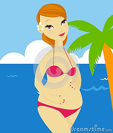 A Pregnant Woman Wearing a Swimsuit Vector Illustration