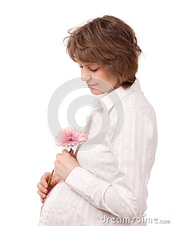 Pregnant woman on the white background (isolated) Stock Photo
