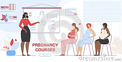 Pregnant Women Visiting Pregnancy Courses Banner Vector Illustration