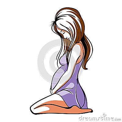 Pregnant young girl sitting Vector Illustration