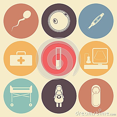 Pregnantcy flat icon set in color circles Vector Illustration