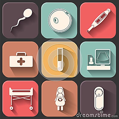 Pregnantcy flat icon set on color fade shadow effect Vector Illustration