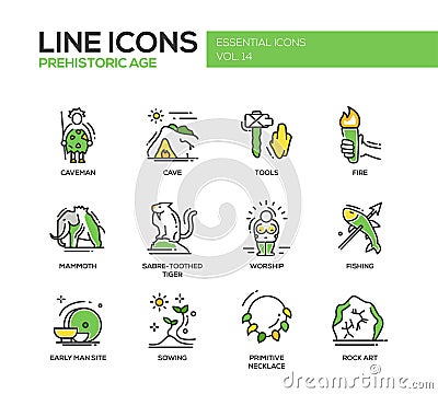 Prehistoric age- line design icons set Vector Illustration