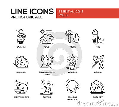 Prehistoric age- line design icons set Vector Illustration