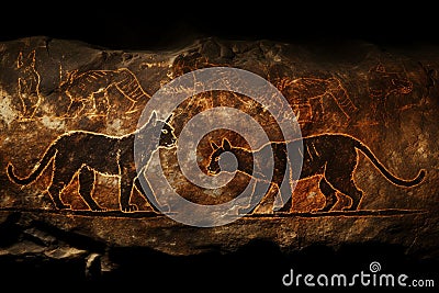 Prehistoric cave drawings of elusive and ancient s Stock Photo