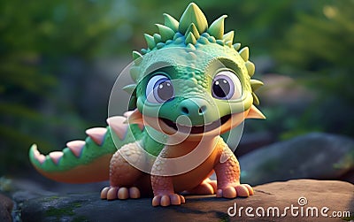 Prehistoric Charm Adorable Baby Dinosaur. Generative AI Stock Photo