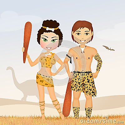 Prehistoric couple Cartoon Illustration