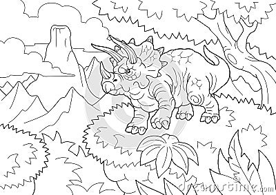 Prehistoric dinosaur triceratops, coloring book, funny illustration Cartoon Illustration