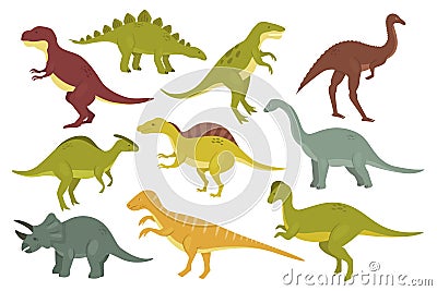 Prehistoric dinosaurs isolated set, ancient wild animal monsters dino collection Vector Illustration