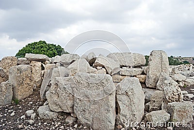 Prehistoric giant stone structure at Hagar Qim, Malta Stock Photo