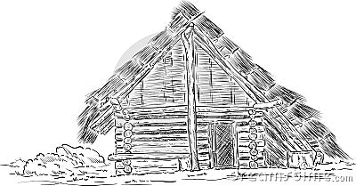 Prehistoric huts of wood and reeds Vector Illustration