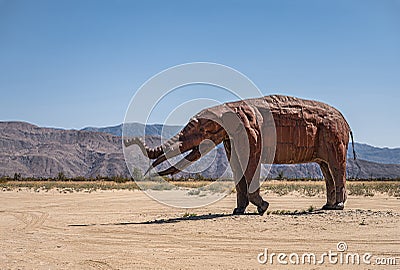 Prehistoric mammoth statue in desert, Borrego Springs, CA, USA Editorial Stock Photo