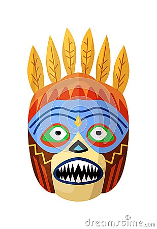 Prehistoric african mask with toothy mouth on white Vector Illustration