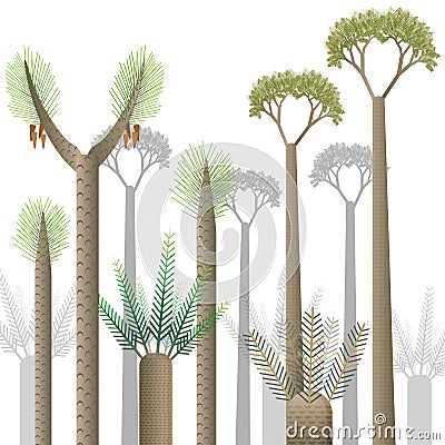 Prehistoric Plants Set With Prehistoric Plants white backgroud Vector Illustration