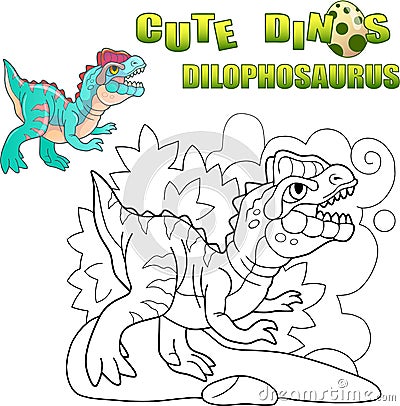 Prehistoric predatory dinosaur Dilophosaurus, funny illustration Vector Illustration