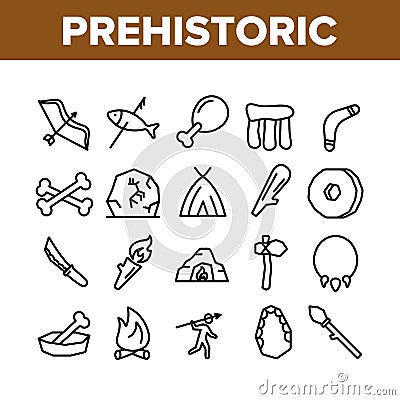 Prehistoric Primitive Collection Icons Set Vector Vector Illustration