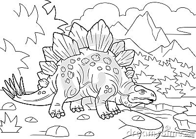 Prehistoric stegosaurus dinosaur, coloring book, funny illustration Cartoon Illustration