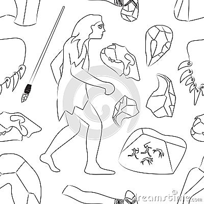 Prehistoric stone age icons set pattern Vector Illustration