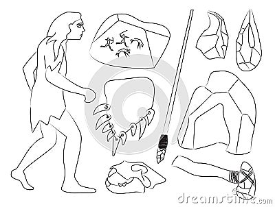 Prehistoric stone age icons set Vector Illustration