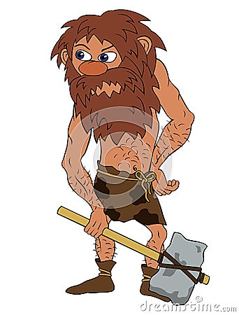 Prehistoric with a stone hammer Vector Illustration