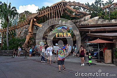 Prehistoric theme restaurant, whit dinosaur skeleton, in Disney Spring, Lake Buena Vista. Editorial Stock Photo