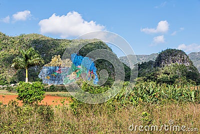 The Prehistoric Wall Mural de la Prehistoria in Vinales Cuba Editorial Stock Photo