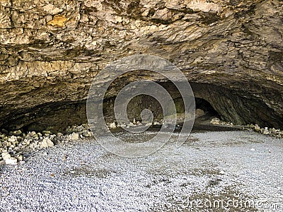 Prehistoric Wildkirchli caves or die WildkirchlihÃ¶hle HÃ¶hlebÃ¤re or Hoehlebaere and Eesidle in the Appenzellerland region Stock Photo