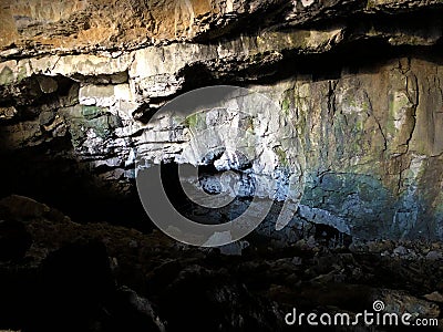 Prehistoric Wildkirchli caves or die WildkirchlihÃ¶hle HÃ¶hlebÃ¤re or Hoehlebaere and Eesidle in the Appenzellerland region Stock Photo