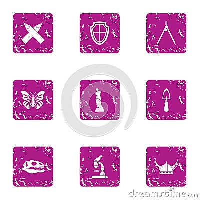 Prehistory icons set, grunge style Vector Illustration